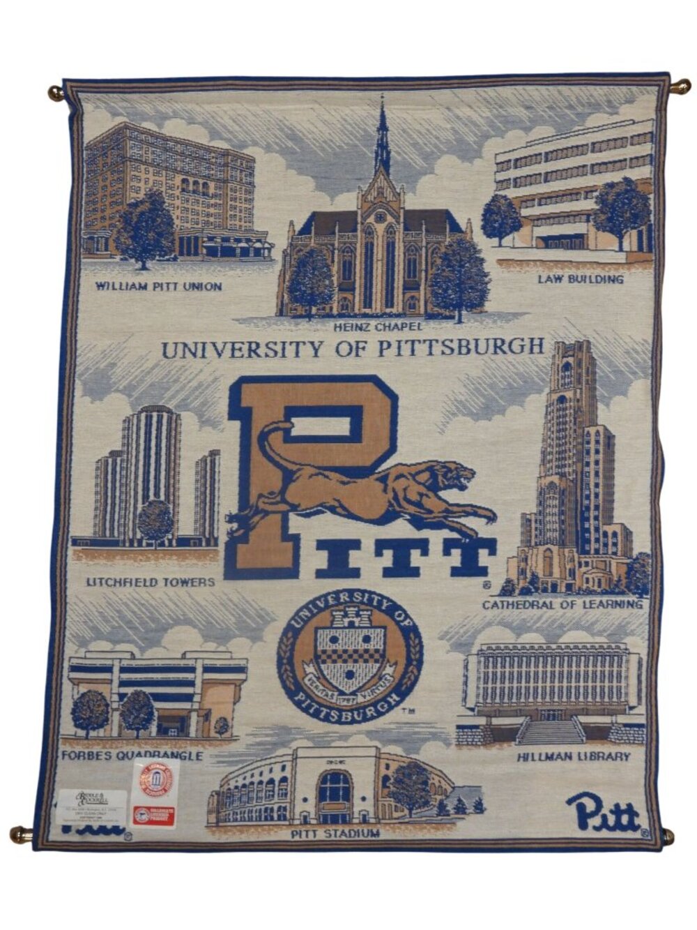 Vintage 1996 University of Pittsburgh PITT Riddle & Cockrell Wall Hang Tapestry